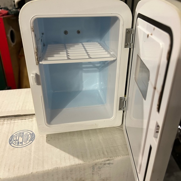 Vintage White Mini Fridge with Chrome Accents. 7"W X 9"D X10"H - Picture 2 of 4